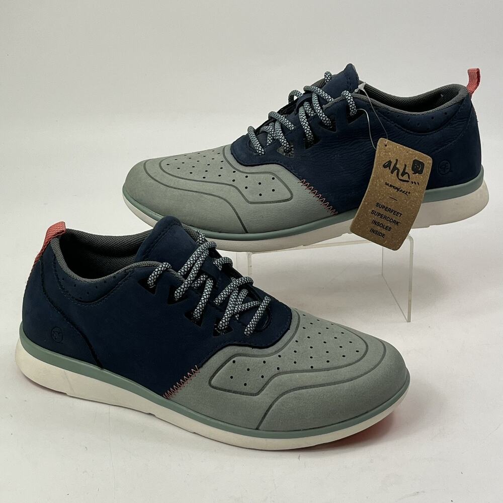 Superfeet Beech Womens Sneakers Sz9 Blue Gray Leather Supercork Insole Brand New
